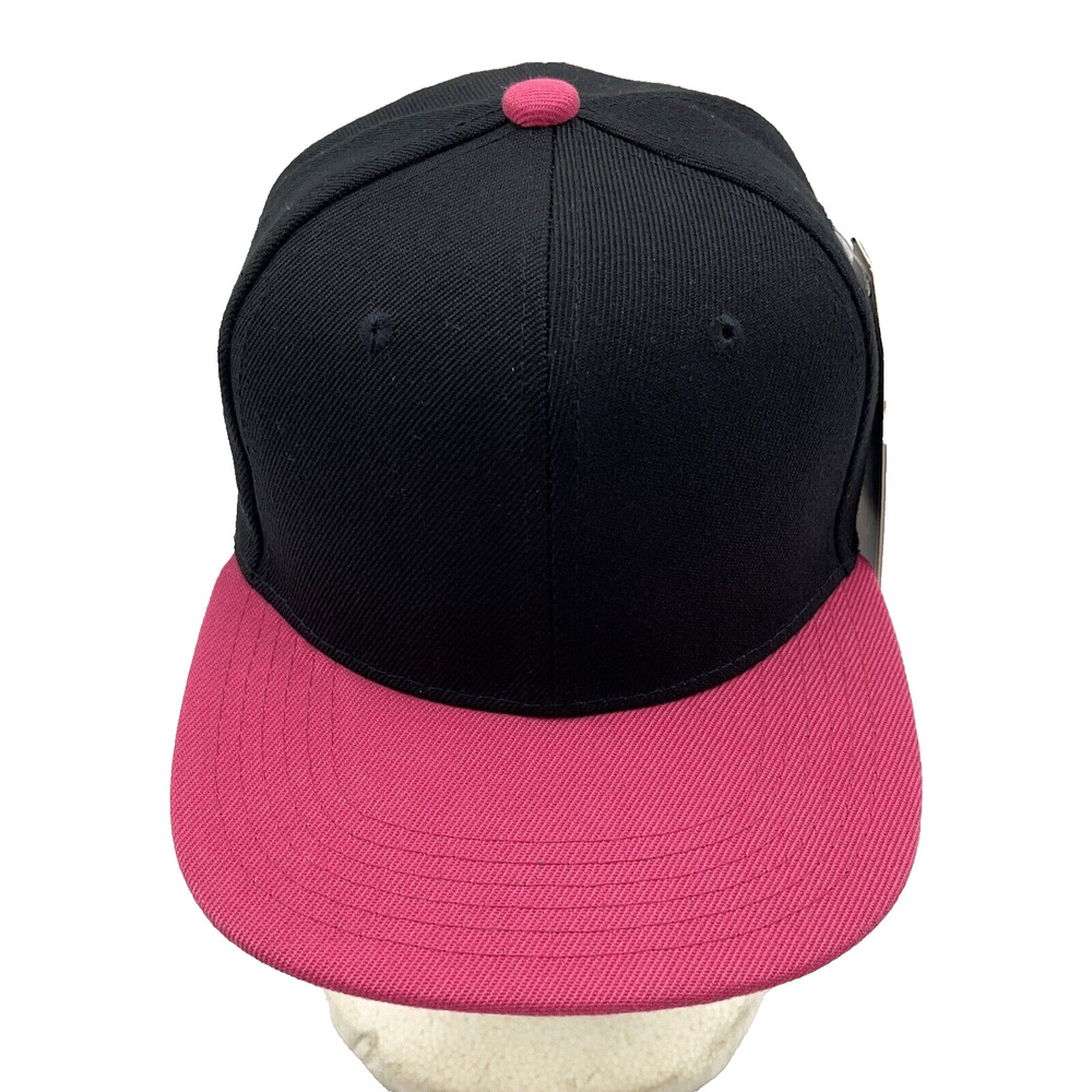 Crown Snapback Cap High Quality Headwear Polyester Pink & Black Hat NWT